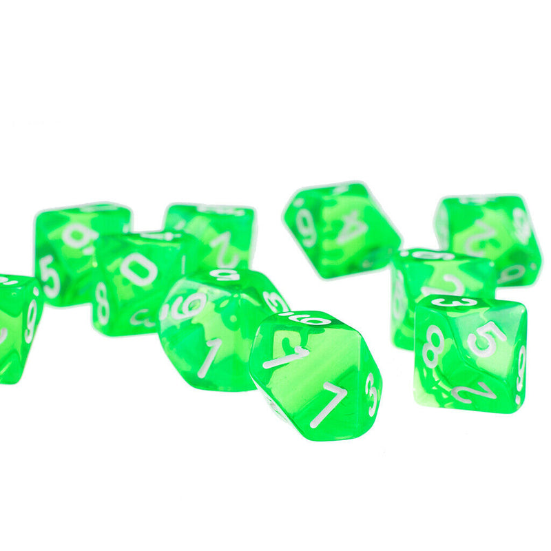 20 Pack Clear D10 Dice 10 Sided Dice for D&D RPG MTG Accessories Green&Purple