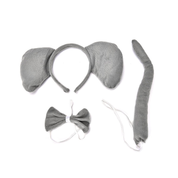 Elephant Animal Set Zoo Farm Jungle Safari Headband Ears Bow Tail Fancy Dress Hn