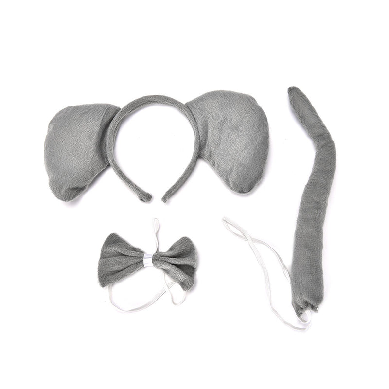 Elephant Animal Set Zoo Farm Jungle Safari Headband Ears Bow Tail Fancy Dress Hn