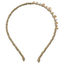 Women Clear Pink Brown Faux Crystal Beads Tinsel Narrow Hair Hoop Headband H1K1