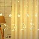 LED Curtain String Light 8Mode Star Moon Fairy Night Light  (EU Warm Light)