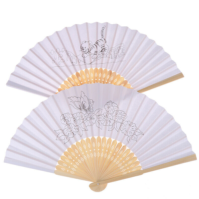 1Pc Kids DIY drawing toys craft blank paper hand fan children painting toysOZ