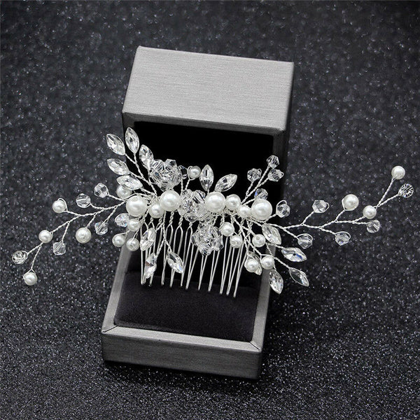 Crystal Pearls Women Hair Jewelry Wedding Hair Comb Bridal Headpieces B Gw