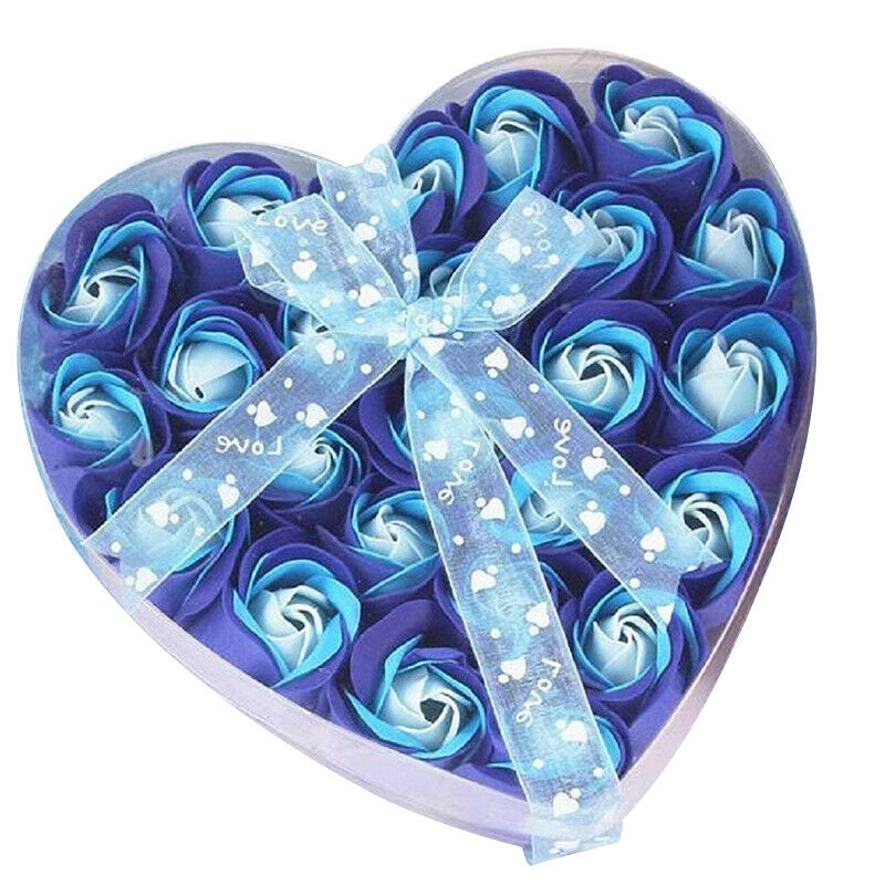 Lovely 24 Pcs Red Scented Bath Soap Rose Petal in Heart Box (Blue) Q2X3