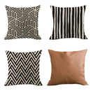 1X(Pack Of 4 Decorative Cushion Throw Pillow Covers Linen + Pu ,Modern Geom