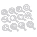 12 Pcs Cappuccino Coffee White Stencils Template Strew Flowers Pad Duster S J2T1