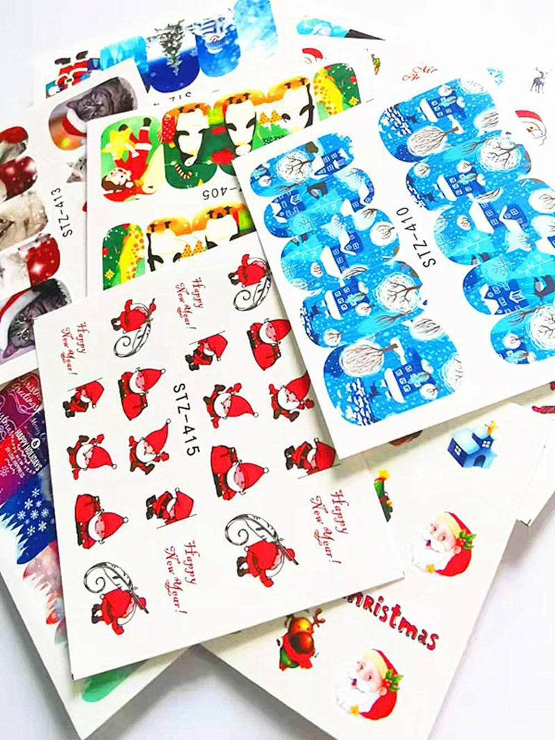 16 Sheets Nail Art Water Transfer Stickers Winter Christmas Decals Cover Colors
