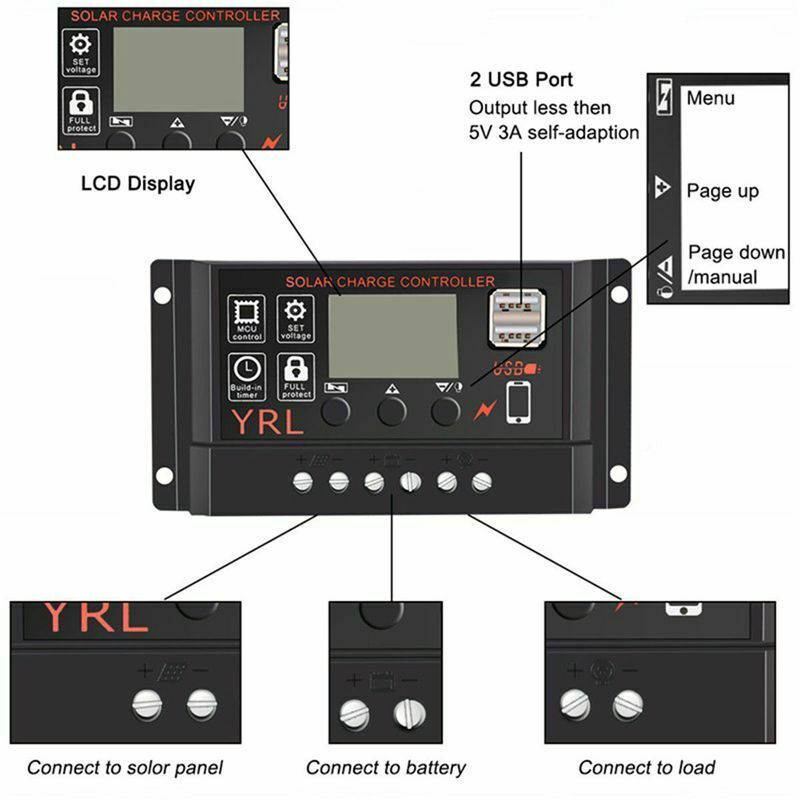 Solar Panel Controller Battery Charge Regulator 12V/24V Auto With Dual UsbÃ¯Â¼Ë† D2Q9
