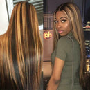 60cm Fashion Ombre Brown Highlight Long Straight Wig Full Hair Wigs Party