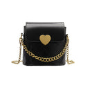 Women Bucket Shoulder Bag Leather Love Buckle Chain Crossbody Bags (Black)