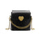 Women Bucket Shoulder Bag Leather Love Buckle Chain Crossbody Bags (Black)