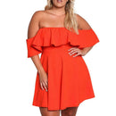 Plus Size Off Shoulder Boat Neck Women Dress Frill Pure Color Dresses (XL) A
