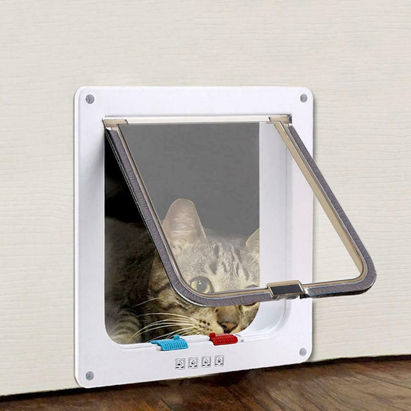 4 Way Lockable Dogs Cat Security Flap Door Kitten Puppy Pets Gate (White S) A