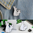 Cartoon Cute Two White Rabbits Evil Brooch Pins Jeans Clothes Jewelry Women JR