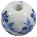 30x Flower Pattern Round Ceramic Beads 12mm(4/8inch) Dia. White+Blue