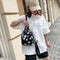 Cow Print Backpack Women Canvas Schoolbag Teenage Girl Mini Bagpack (Black)