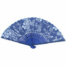dark Blue Bamboo Frame Rose Pattern Foldable Hand Fan for Women K5M4