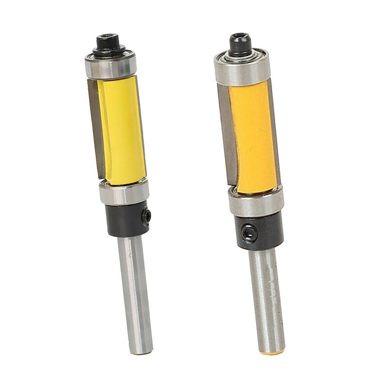 2pcs Trim Router Bits Kit, 1/4 Shank Bearing Woodworking Tool, Carbide Top and