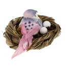 Handmade Small Artificial Feather Bird in Straw Nest with Eggs Garden Decor