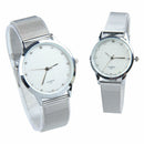 Gorgeous Quartz Analog Couple Watch with Rhinestone Decor White Dial A
