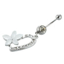 Body Piercing Navel Belly Ring Barbell Bar Rhinestone Heart White Flower Al Z6B6