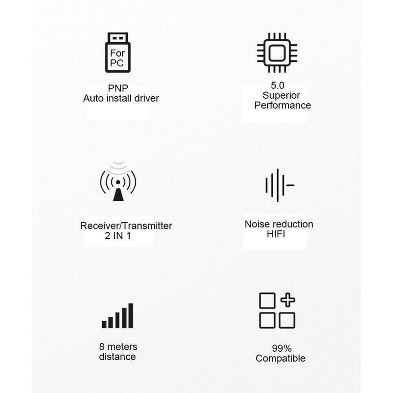 1*3.5mm USB Bluetooth 5.0 Audio Transmitter Receiver Adapter for TV PC Car AUX