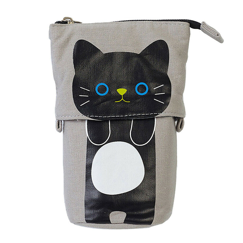 Cute Cat Pencil Case Flexible Pen Bag Zipper Box Makeup Brush Pouch Black