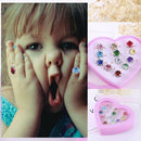 12pcs Girls Kids Fashion Diamate Adjustable Rings Crystal Rings Jewelry with Box