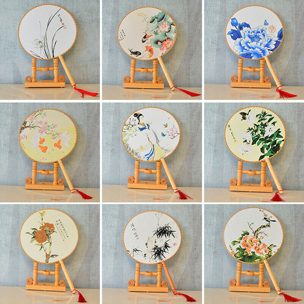 Chinese Style Round Hand Held Folding Silk Fan For Wedding Event Party GiftsJ Bj