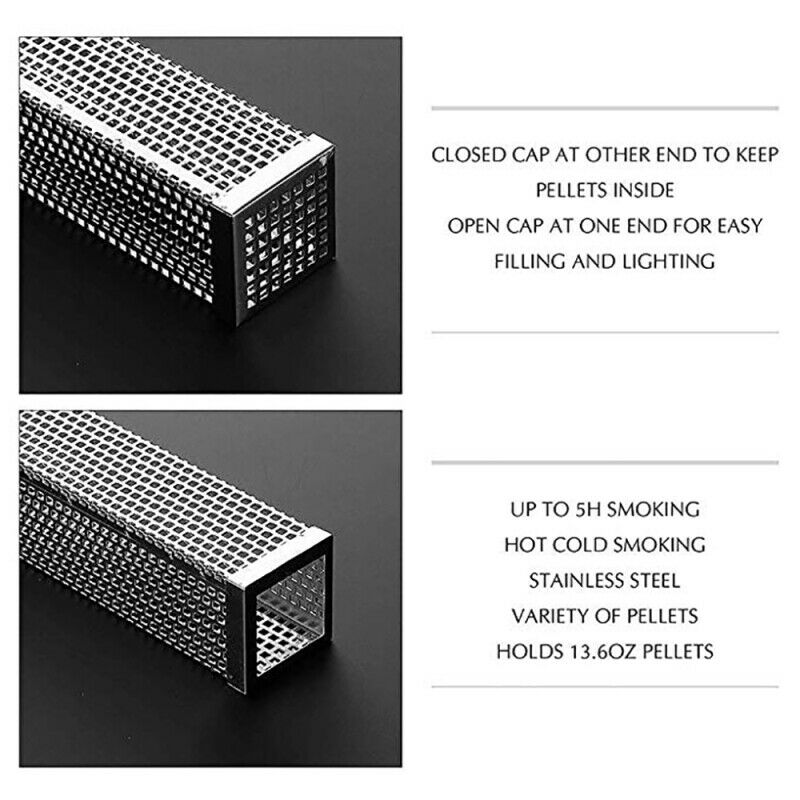 12" Tube Smoker Heavy Duty Stainless Steel Wood Chip Smoking Box Wood Pellet X