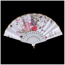 Floral Oriental Dance Party Wedding Folding Hand Fan Lace - White