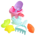7 Pieces Kids Beach Sand Toys Set Sandbox Toys with Round Bucket Sand Rake B