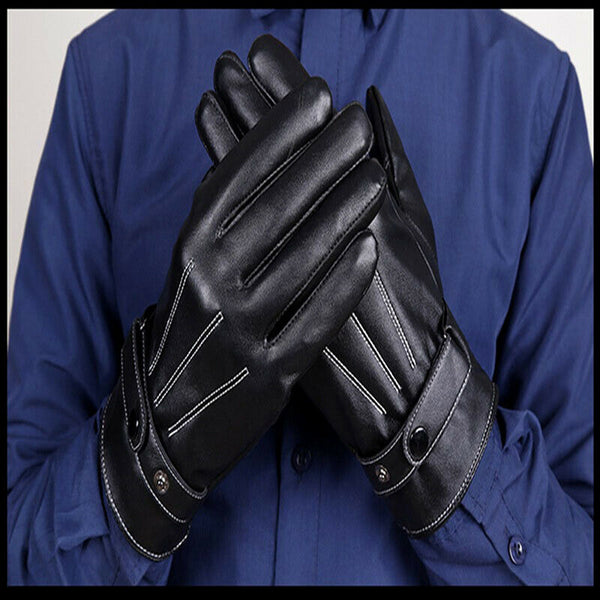 Leather Gloves Full Finger Mens Motorcycle Driving Winter Warm Touch Scree Gw