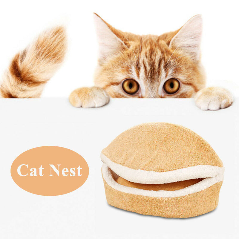 Soft Cat Waterproof Nest Washable Pet Cute Hamburger Bed Kennel Mat (Beige) A