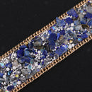 Beaded Bridal Motif Rhinestone Wedding Appliques W/ Faux Sapphire for Crafts