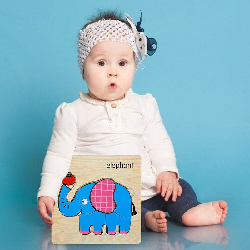 Wooden Cartoon Animal Jigsaw Puzzle Board Kids Educational Toys (Elephant)