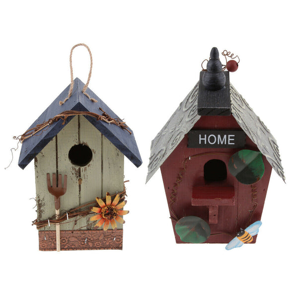 2Pcs Hanging Bird House Outdoor Garden Patio Decorative Pet Cottage Carved