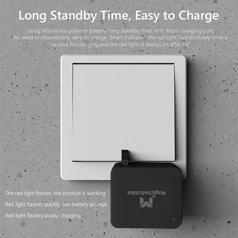 Bluetooth 5.0 Smart Button Pusher for Garage Wall Switch App Timer Black A