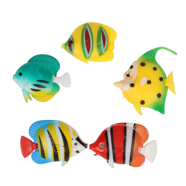 5 Pcs Aquarium Artificial Colorful Glowing Fish Silicone Clownfish Floating