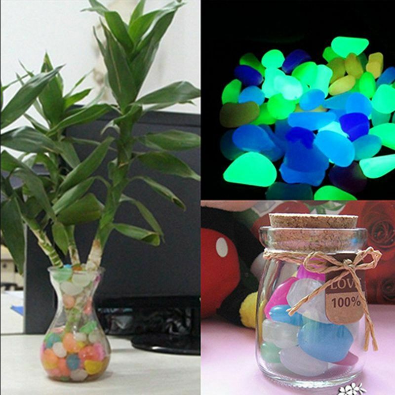 100Pcs Glow in the Dark Pebbles Artificial Stone Walkway Aquarium Fish Tank G7Z1