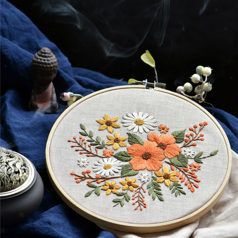 1 Set Flower Pattern Embroidery Starter Kit Cross Stitch Kits 26 x 26cm