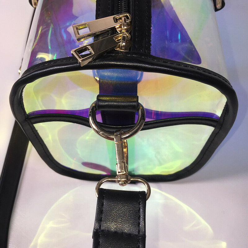 Portable Women Large Capacity PVC Shoulder Bag Holographic Weekend Luggage Tote
