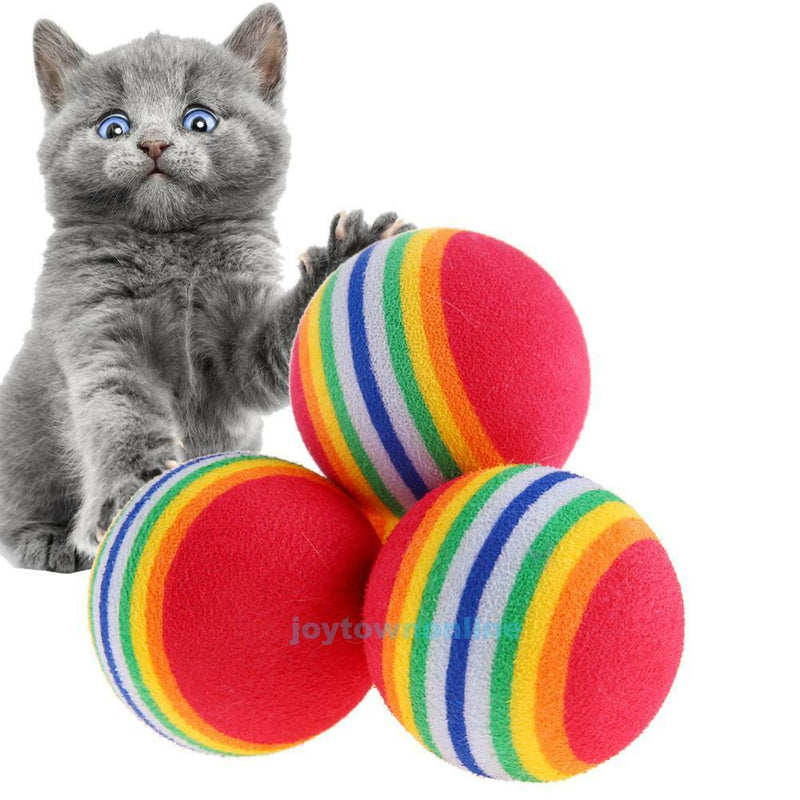 10pcs Rainbow Ball Pet Cat Kitten Soft Play Tennis Balls Activity Fun Chew Toys