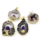 Dedicate Natural Amethyst Agate Irregular Pendant For Necklace Hollow Purple