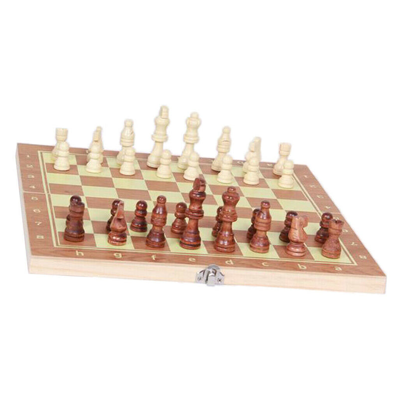 Folding Wood Chess Set Travel Handcrafted Board Backgammon 34x34cm