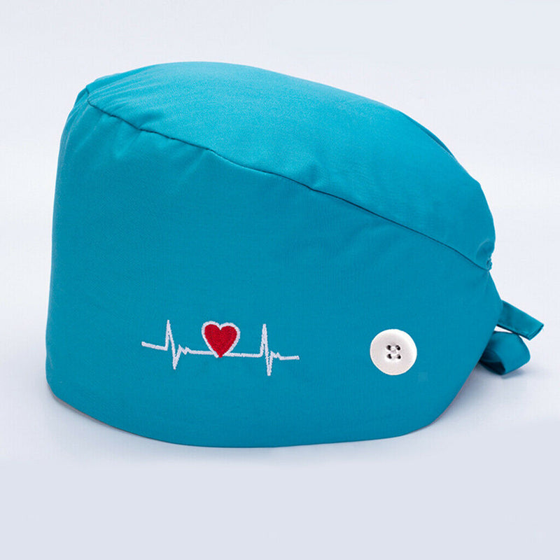 3PCS Women's Scrub Cap Working Hat with Buttons Turban Cotton Bouffant Hat
