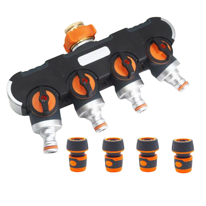 4 Way Garden Hose Splitter Adapter & 3/4" Connector Set for Outdoor Faucet