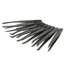 8pcs Portable Black Anti-static Plastic Tweezer Heat Resistant Repair Tool