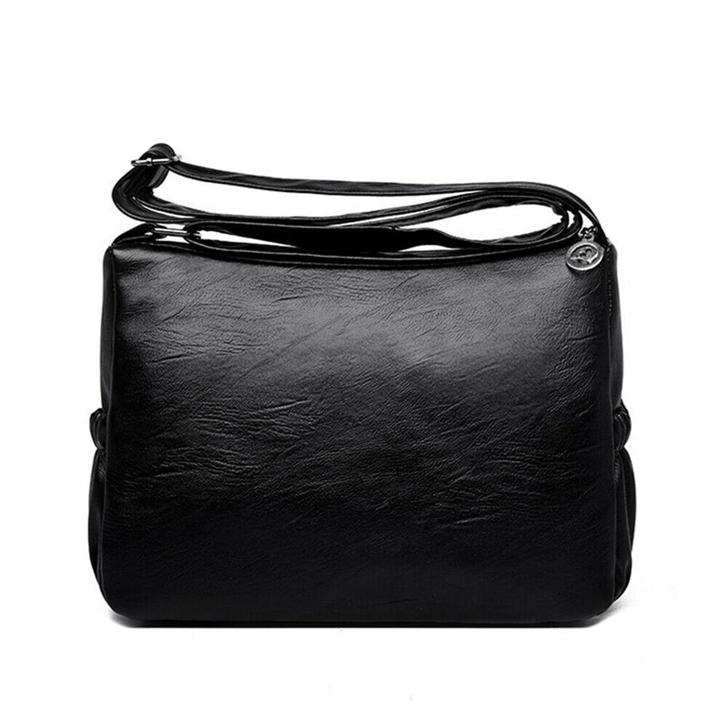 Retro Women Shoulder Bag Multi-zipper Big Capacity Crossbody Pouch (Black)