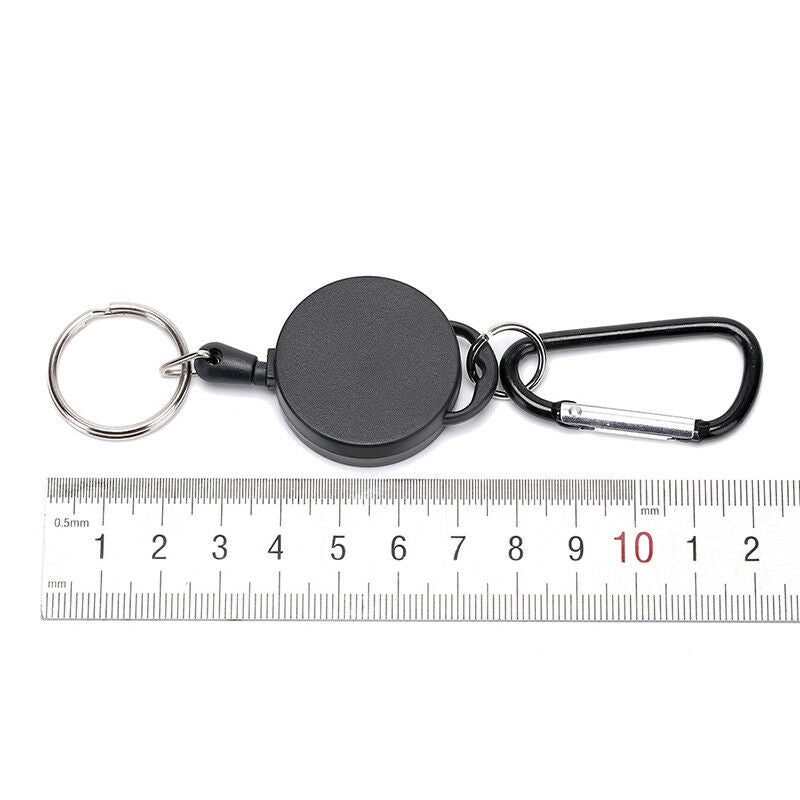 Black Retractable Key Chain Reel Steel Cord Recoil Belt Key Ring Badge Holder ~Z